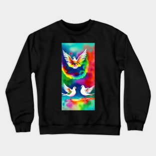 Watercolor Doves Tie Dye Psychedelic Rainbow Crewneck Sweatshirt